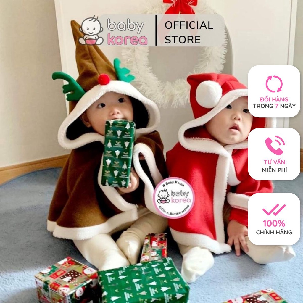 Áo choàng giáng sinh Noel nỉ lông ấm áp made in KOREA cho bé từ 1-8 tuổi thời trang trẻ em BABYKOREA