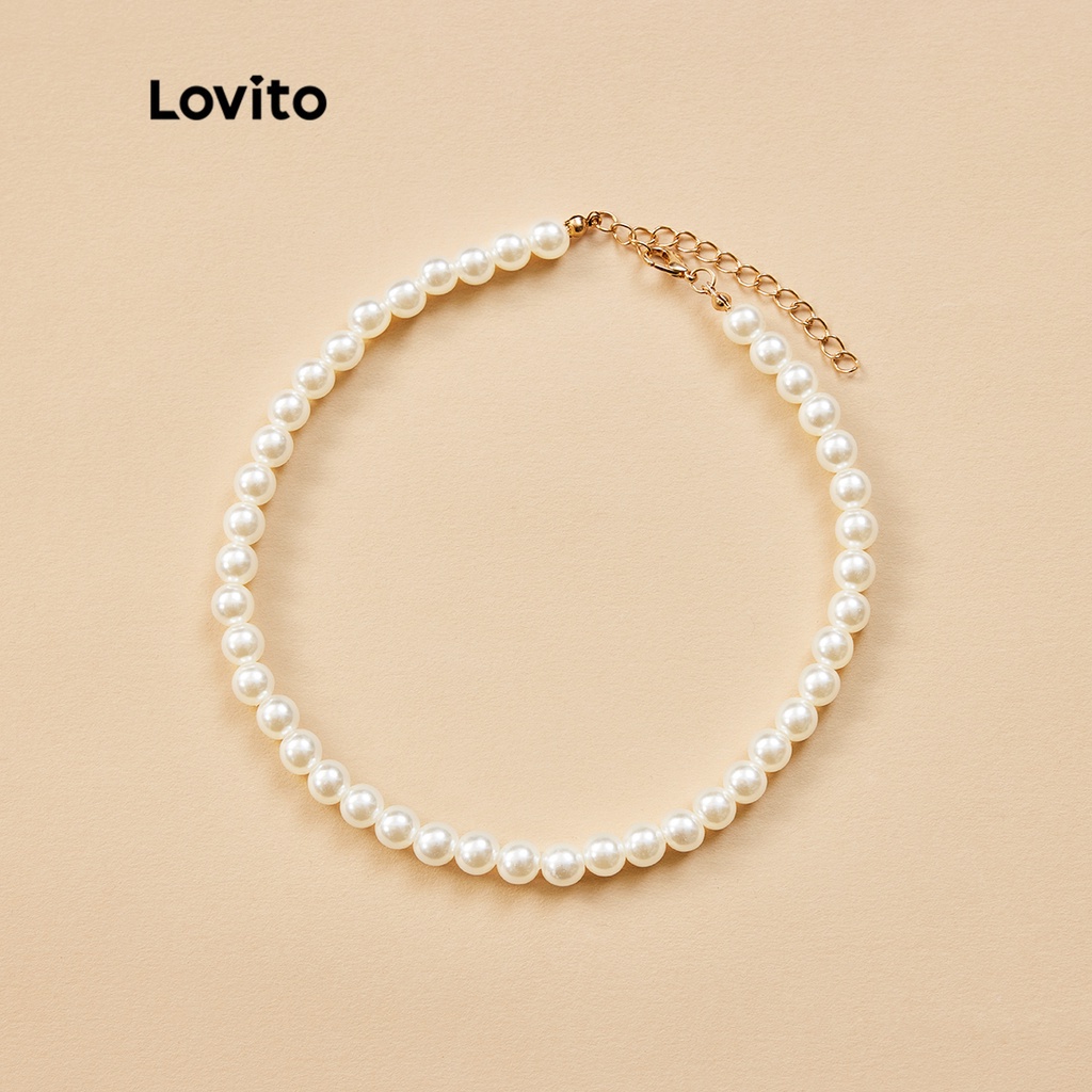 Vòng cổ choker Lovito đính ngọc trai nhân tạo phong cách thanh lịch L17M155 (Màu trắng)
