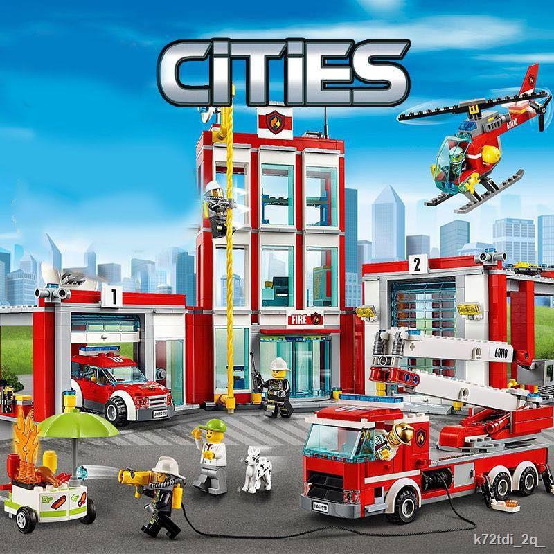 Tương thích với LEGO City Series Khối Xây Dựng Sở Cứu Hỏa Xe Cứu Hỏa Xe Máy Bay Nam Xếp Hình Đồ Chơi Trẻ Em Lắp Ráp