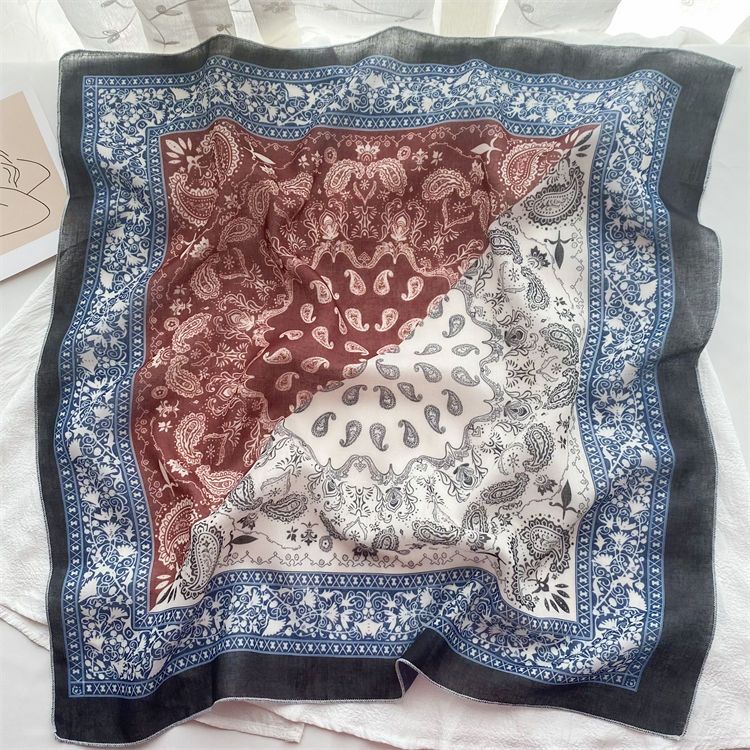 Phụ Kiện Đẹp] Khăn Choàng Cổ / Khăn Quàng Cổ Bằng Cotton Lanh Hình Vuông Nhỏ In Hoa Cổ Điển Phù Hợp Với Nữ