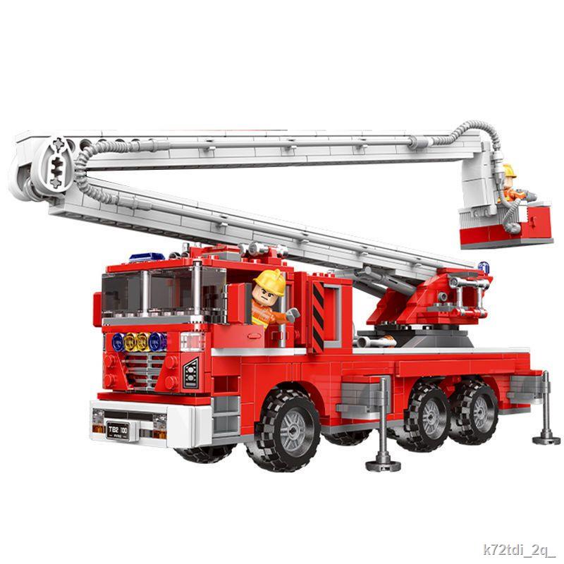 Tương thích với LEGO dòng xe cứu hỏa khối xây dựng mô hình xe cảnh sát xe cứu hộ firetruck bé trai đồ chơi lắp ráp