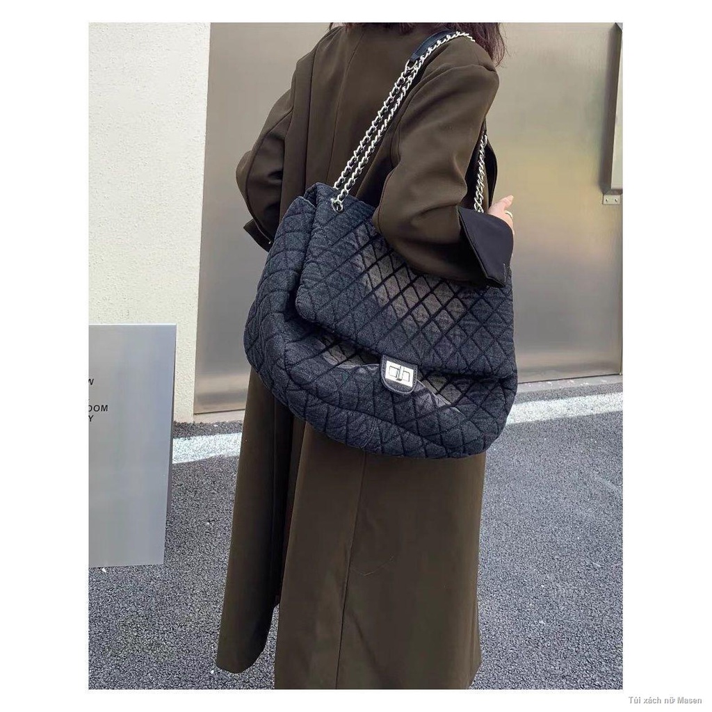 Hàn Quốc Washed Denim Túi Hình Thoi Dây Đeo Vai Túi Tote Dung Tích Lớn Túi Lớn🌷HÀNG CÓ SẴN🔥