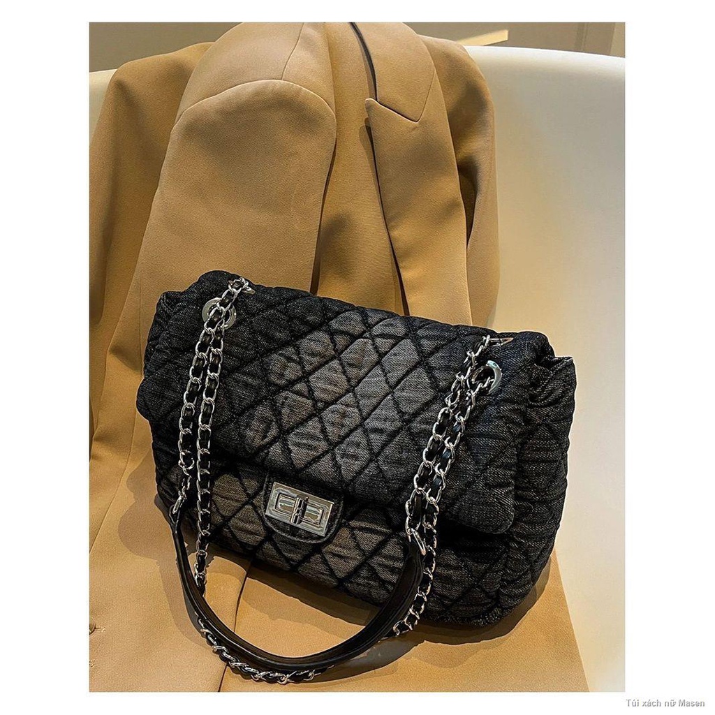 Hàn Quốc Washed Denim Túi Hình Thoi Dây Đeo Vai Túi Tote Dung Tích Lớn Túi Lớn🌷HÀNG CÓ SẴN🔥