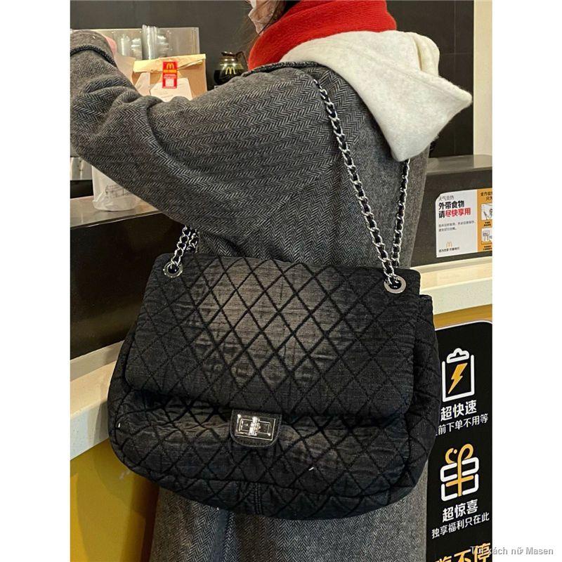 Hàn Quốc Washed Denim Túi Hình Thoi Dây Đeo Vai Túi Tote Dung Tích Lớn Túi Lớn🌷HÀNG CÓ SẴN🔥