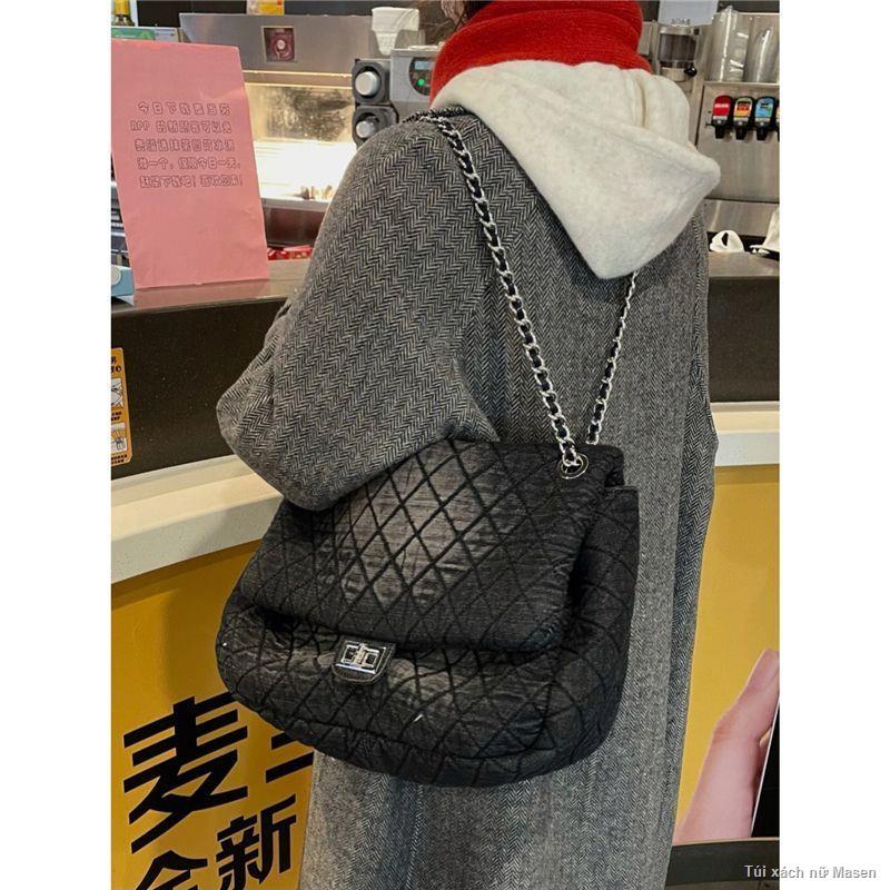 Hàn Quốc Washed Denim Túi Hình Thoi Dây Đeo Vai Túi Tote Dung Tích Lớn Túi Lớn🌷HÀNG CÓ SẴN🔥