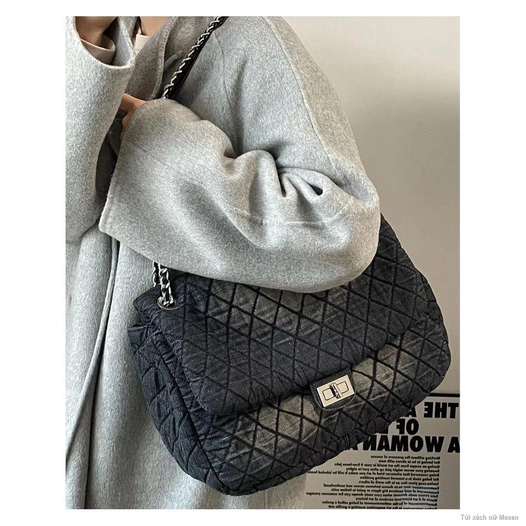 Hàn Quốc Washed Denim Túi Hình Thoi Dây Đeo Vai Túi Tote Dung Tích Lớn Túi Lớn🌷HÀNG CÓ SẴN🔥