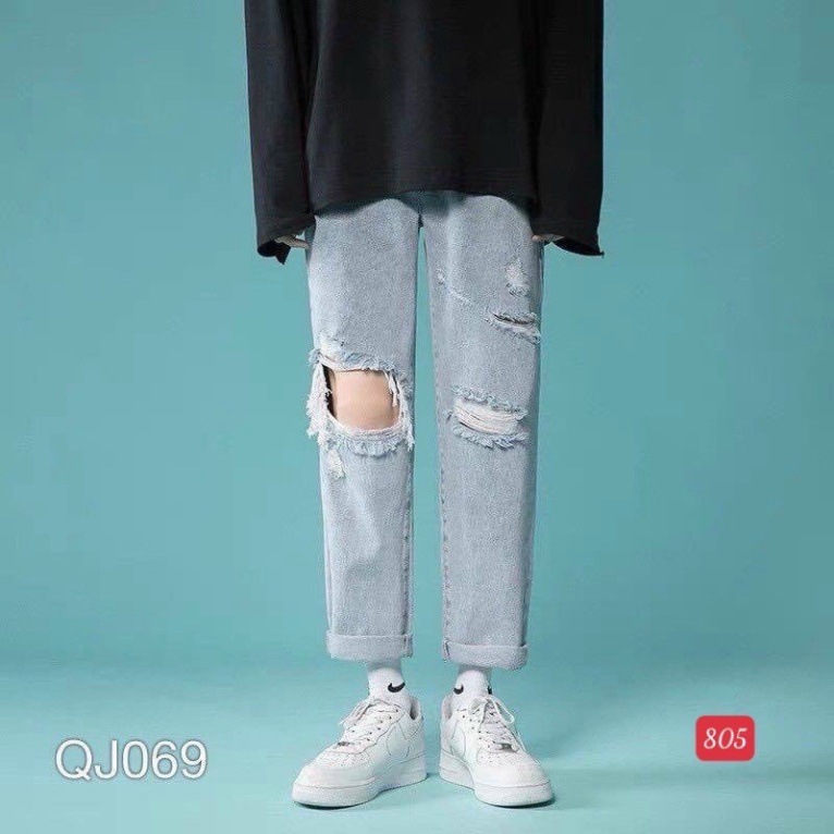Quần baggy nam ống rộng chất jean suông rách gối, phong thái korea thời thượng King168 MS801 A0532 | BigBuy360 - bigbuy360.vn