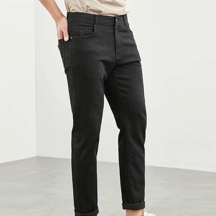 Quần jean nam đen trơn thời thượng chất bò đẹp rách đầu gối co giãn ông suông korea King168 MN06 A0532