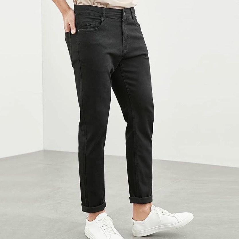 Quần jean nam đen trơn thời thượng chất bò đẹp rách đầu gối co giãn ông suông korea King168 MN06 A0532 | BigBuy360 - bigbuy360.vn