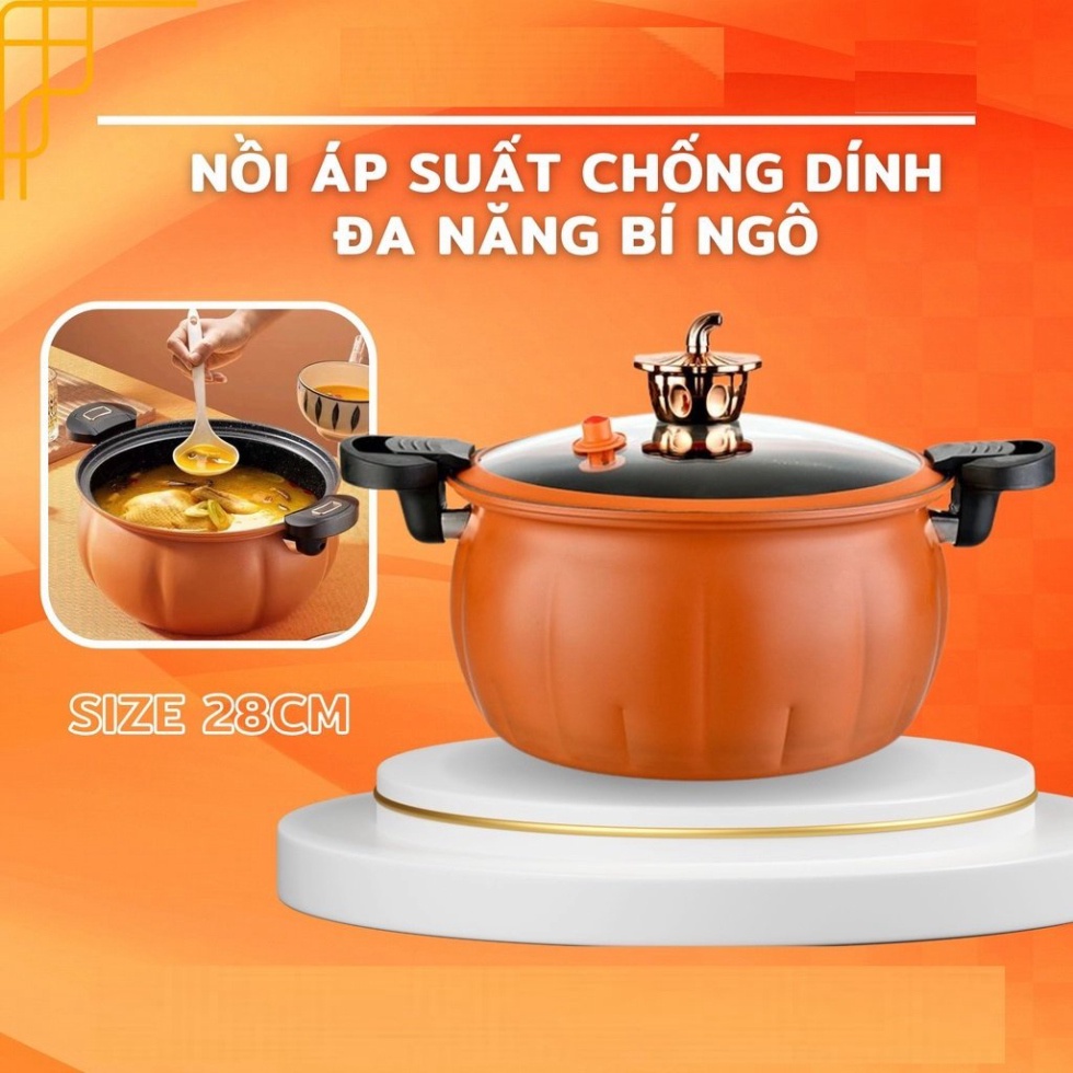 Nồi Áp Suất Chống Dính Đa Năng Hình Quả Bí Ngô Dung Tích 8L - Tổng Kho Ngoan Bình