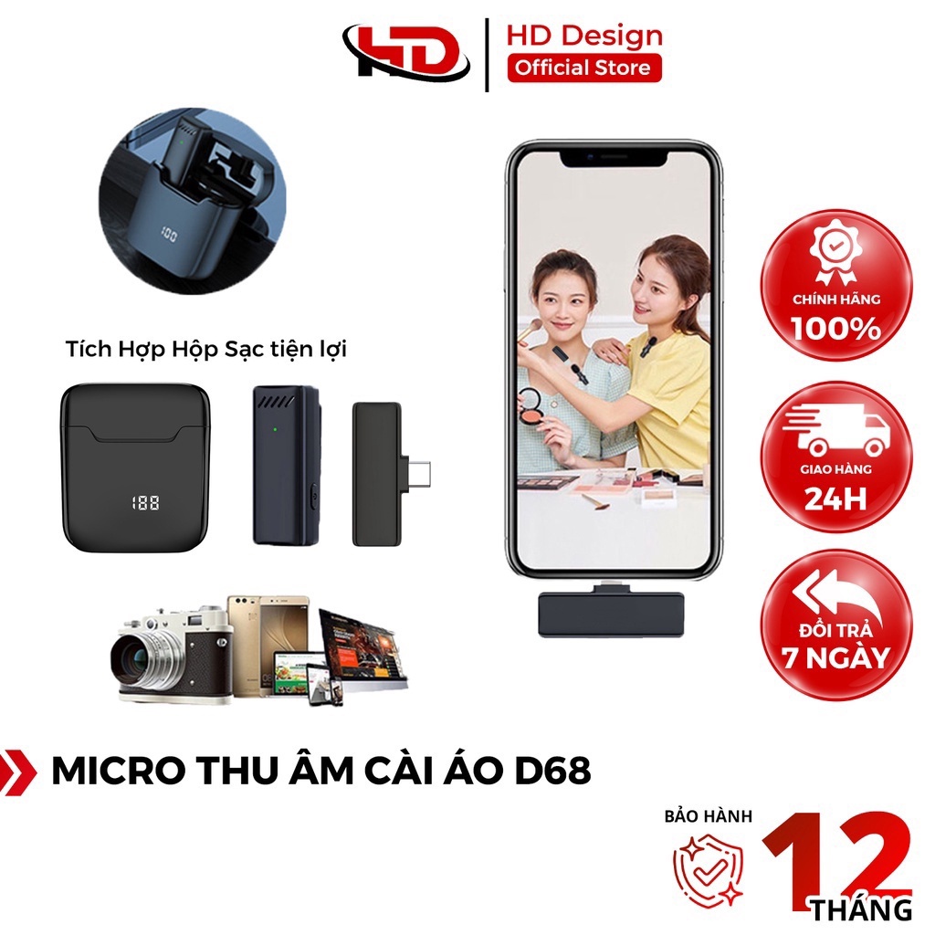 Micro thu âm không dây DL TECH kèm Dock sạc lọc tạp âm khi live/quay video/ ghi âm cho điện thoại/máy tính dòng cao cấp