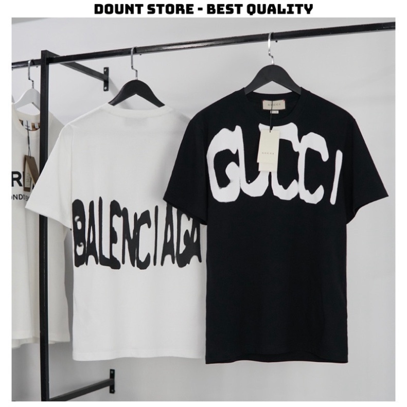 Áo thun tay lỡ Gucci Balenciaga Chất Liệu Cotton Co Giãn Cao Cấp Form Dáng Unisex Nam Nữ