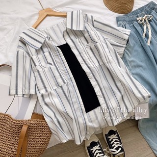 Sơ mi kẻ cộc tay cổ sen phong cách Ulzzang Hàn Quốc