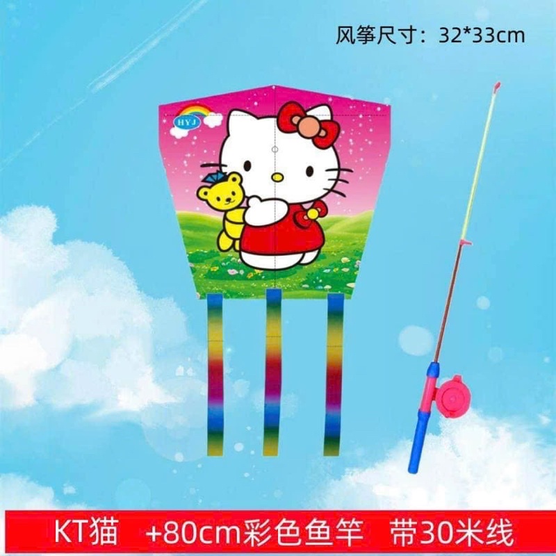 Đồ chơi thả diều có cần câu mini hoạ tiết hoạt hình dễ thương - dây dài 30m