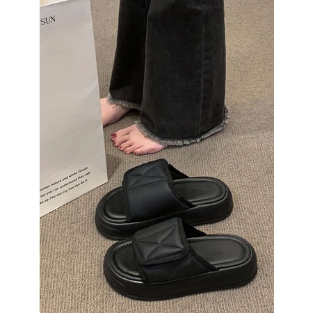 Dép lê Velcro đế dày nữ mặc ngoài hè