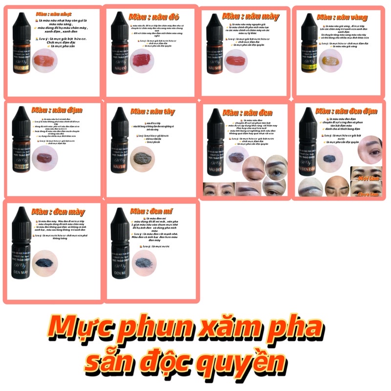 mực phun xăm chân mày pha sẵn 10ml ( mực gốc bột )nội tiếng
