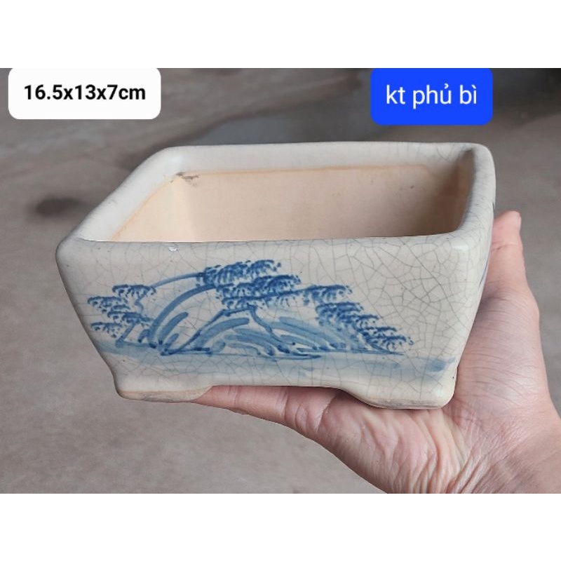chậu chữ nhật men rạn gốm bát tràng trồng sen đá cây bonsai mini