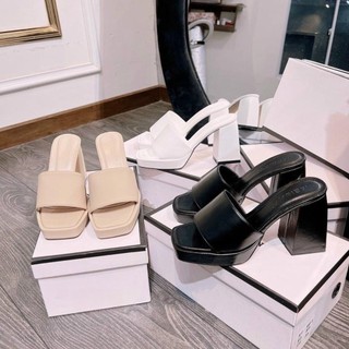 Guốc nữ cao gót đúp 9p mũi vuông quai bản lớn da mềm G31 - Dép nữ ( form to bạn nên lùi 1 size nhé)