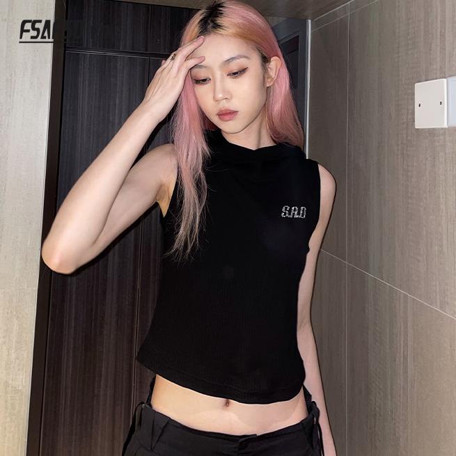 Áo Hoodie Ngắn Không Tay In Chữ Phong Cách Đường Phố Thời Trang Mùa Hè Mới Dành Cho Nữ