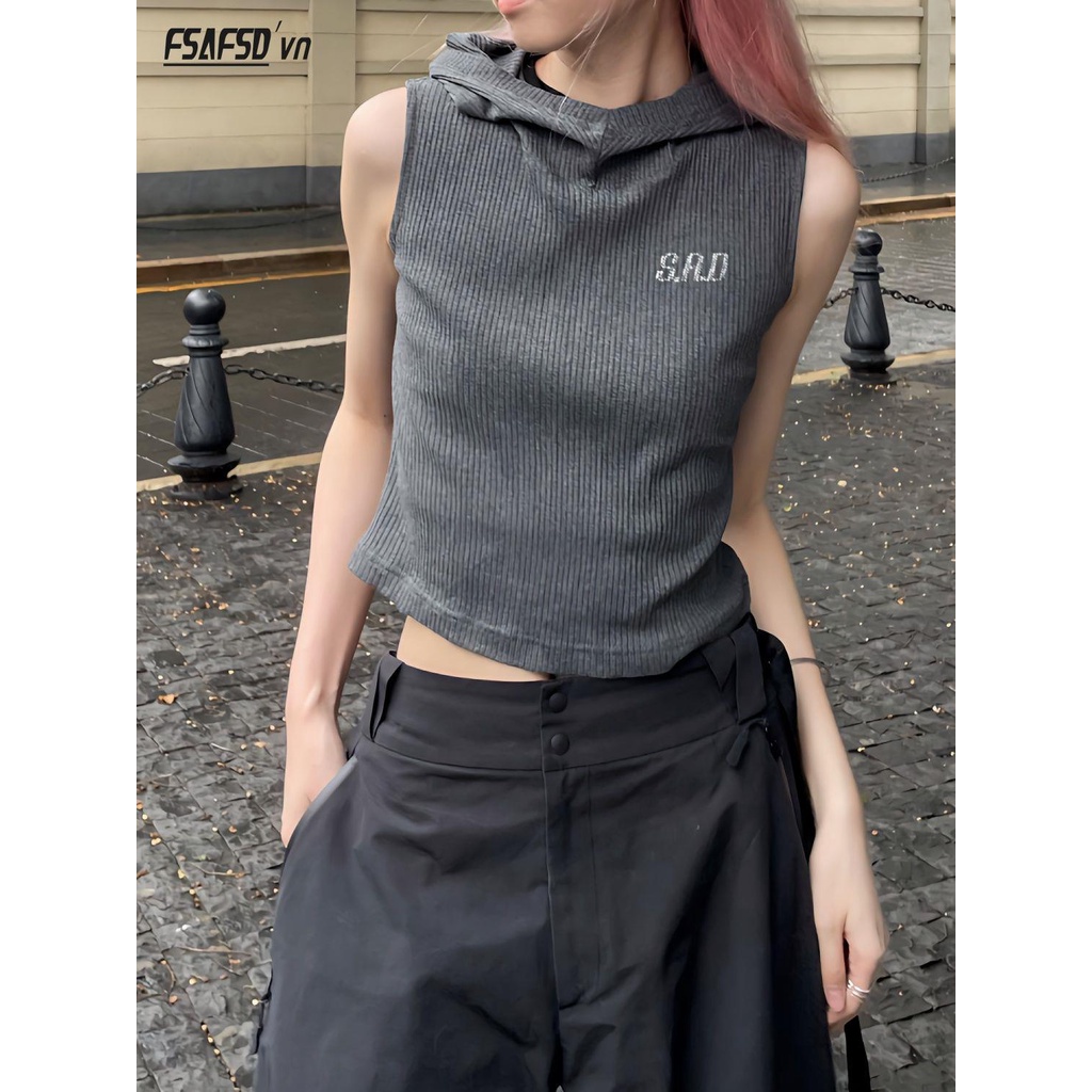 Áo Hoodie Ngắn Không Tay In Chữ Phong Cách Đường Phố Thời Trang Mùa Hè Mới Dành Cho Nữ