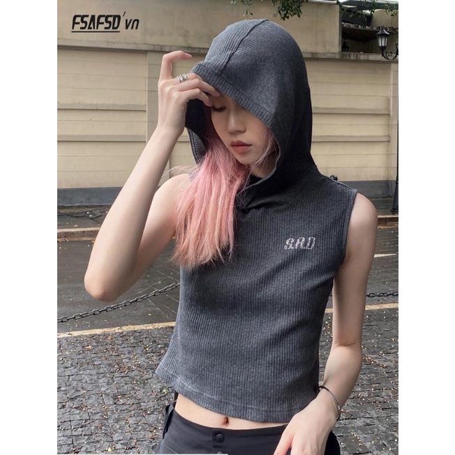 Áo Hoodie Ngắn Không Tay In Chữ Phong Cách Đường Phố Thời Trang Mùa Hè Mới Dành Cho Nữ