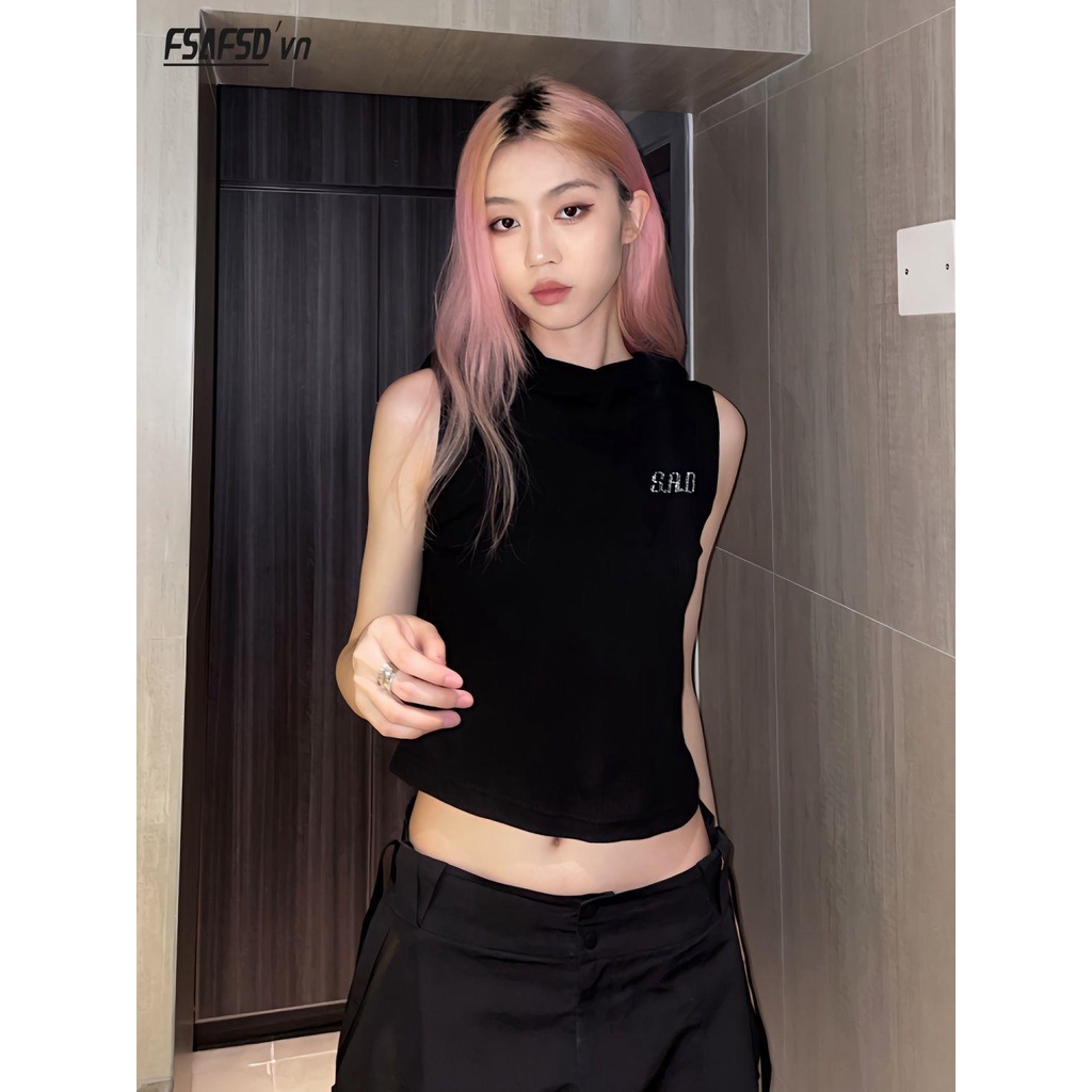 Áo Hoodie Ngắn Không Tay In Chữ Phong Cách Đường Phố Thời Trang Mùa Hè Mới Dành Cho Nữ