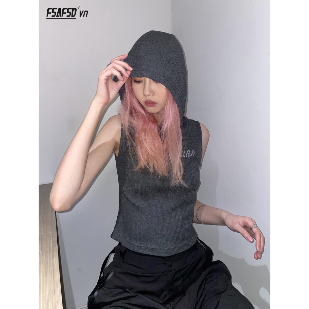 Áo Hoodie Ngắn Không Tay In Chữ Phong Cách Đường Phố Thời Trang Mùa Hè Mới Dành Cho Nữ