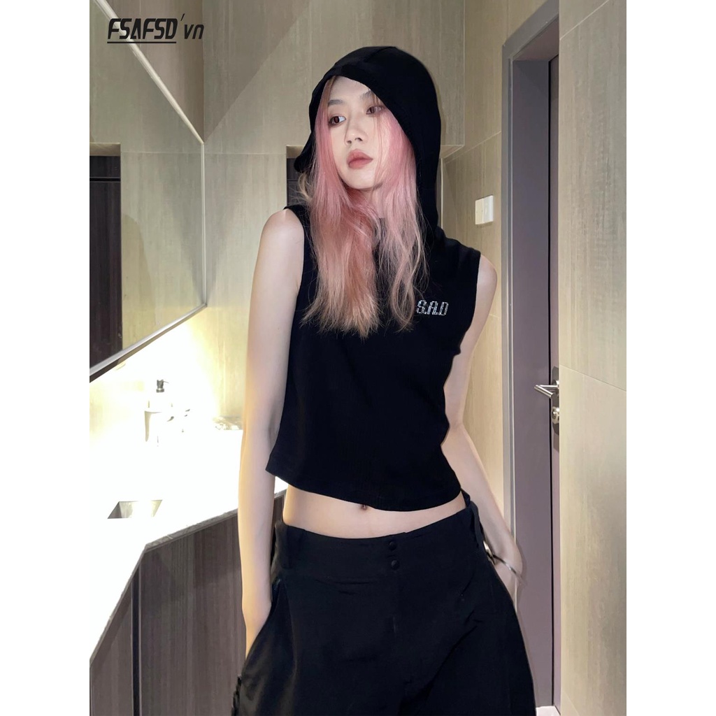 Áo Hoodie Ngắn Không Tay In Chữ Phong Cách Đường Phố Thời Trang Mùa Hè Mới Dành Cho Nữ