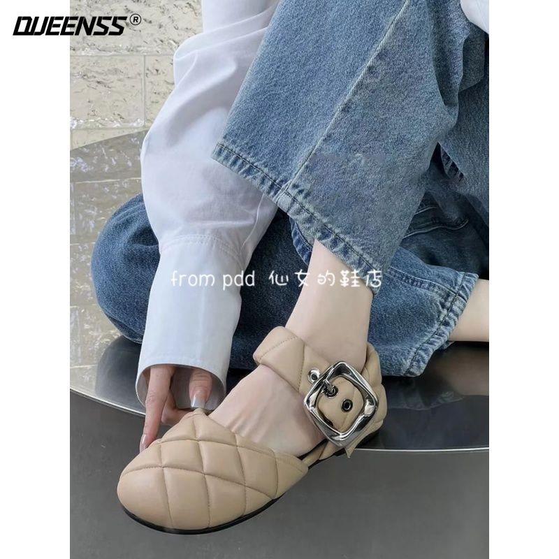 Giày Sandal Búp Bê Mary Jane Đầu To Viền Phẳng Phong Cách Mới Xuân Hè 2023