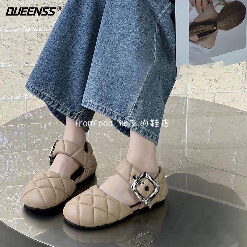 Giày Sandal Búp Bê Mary Jane Đầu To Viền Phẳng Phong Cách Mới Xuân Hè 2023