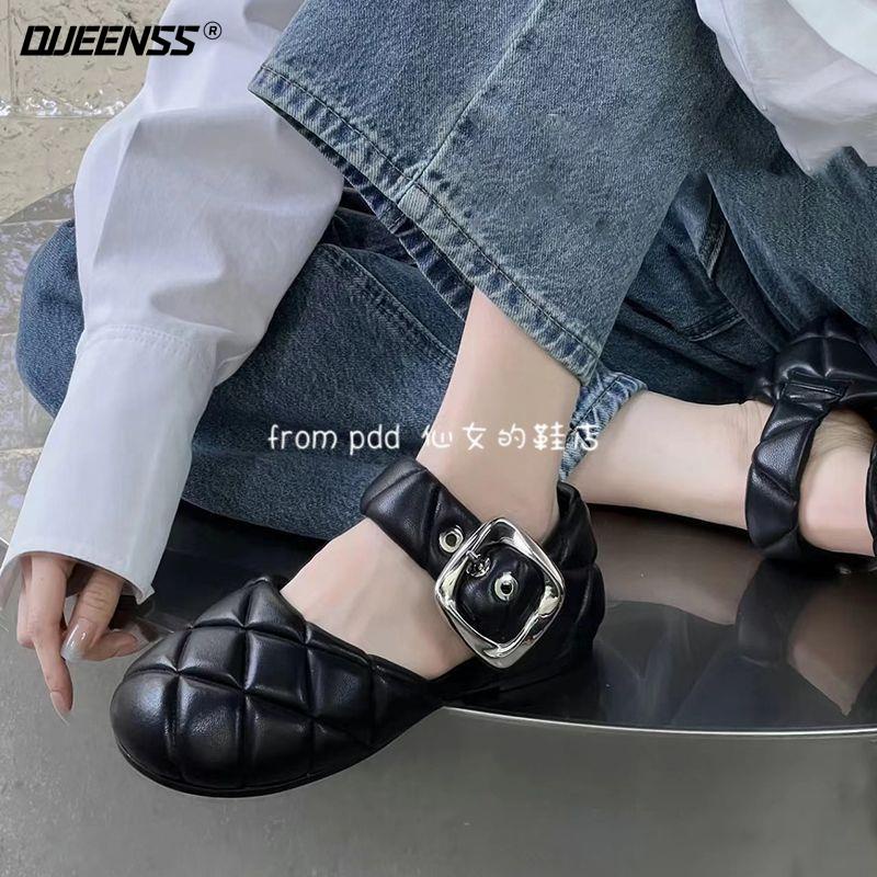 Giày Sandal Búp Bê Mary Jane Đầu To Viền Phẳng Phong Cách Mới Xuân Hè 2023