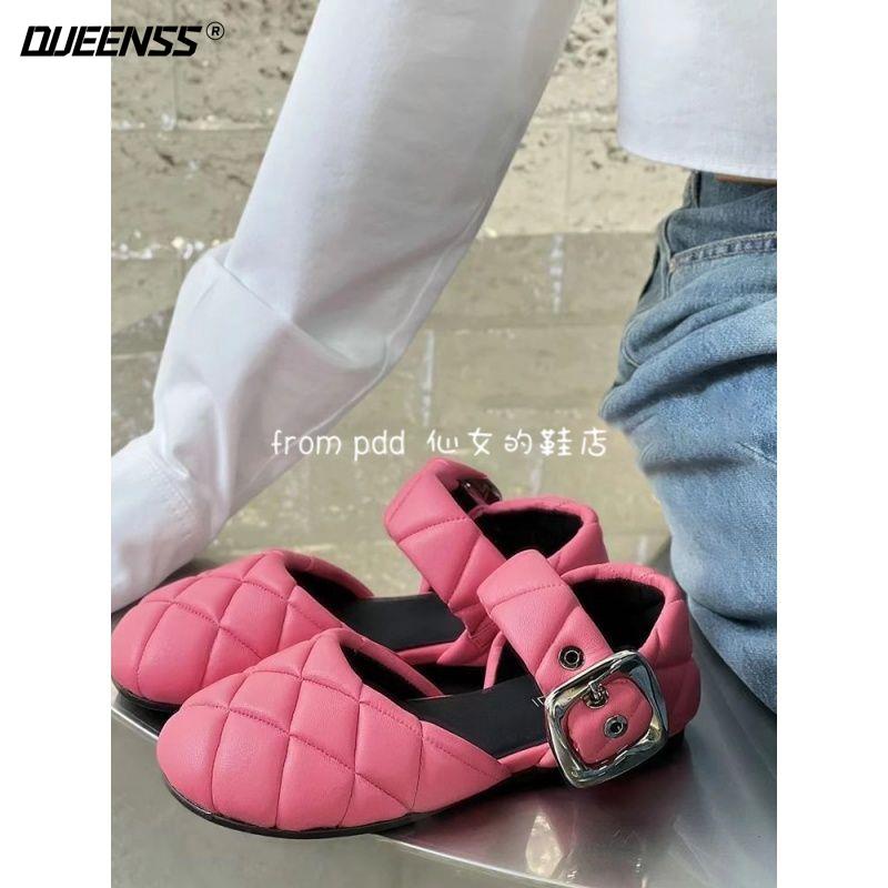 Giày Sandal Búp Bê Mary Jane Đầu To Viền Phẳng Phong Cách Mới Xuân Hè 2023