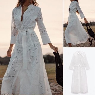 Đầm sơ mi ren trắng 2 lớp zara xuất xịn