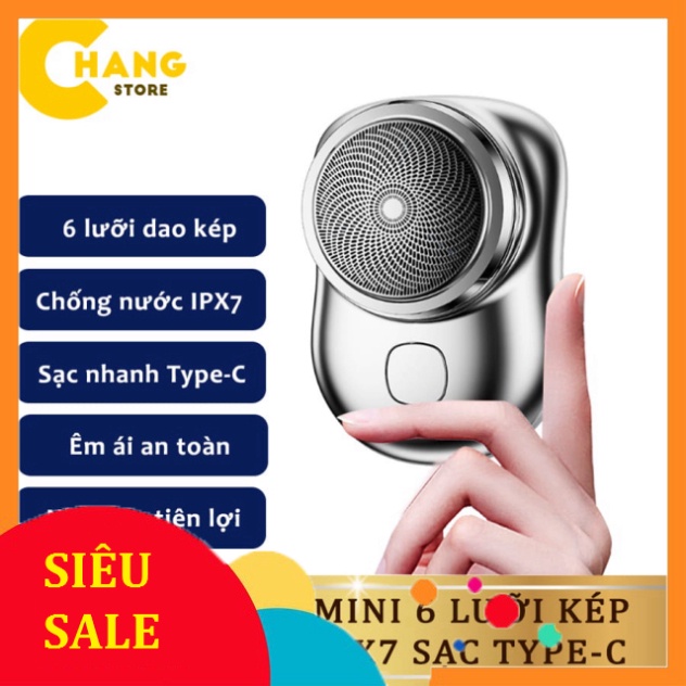 Máy Cạo Râu Mini 6 Lưỡi Kép Tự Mài, Dao Cạo Râu Điện Chống Nước IPX7 Nhỏ Gọn Bỏ Túi Sạc Type C