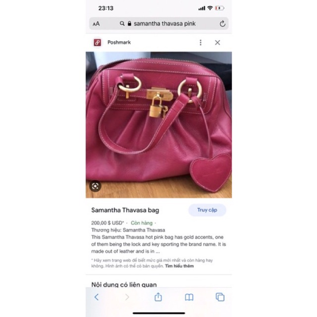 Túi xách da thật hồng sen Samatha Thavasa