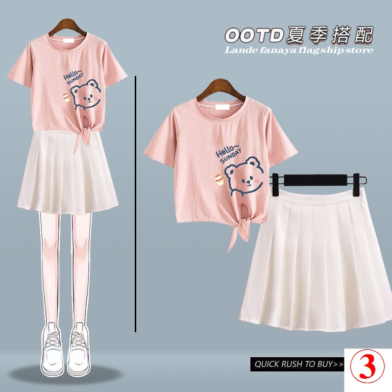 Bộ Áo Và Chân Váy Xếp Ly Phong Cách Hàn Quốc Thời Trang Mùa Hè Dành Cho Bé Gái 10-12 - 13-14 Tuổi / 15 Tuổi