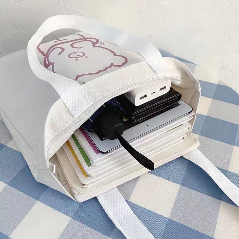 Túi xách vải totebag canvas có khóa kéo túi vải giá rẻ đi học đeo vai tote bag nL.Store T01