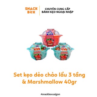Set Chảo Lẩu Mini 3 Tầng Kẹo Dẻo & Marshmallow Kèm Siro Dâu Hongkong 40gr