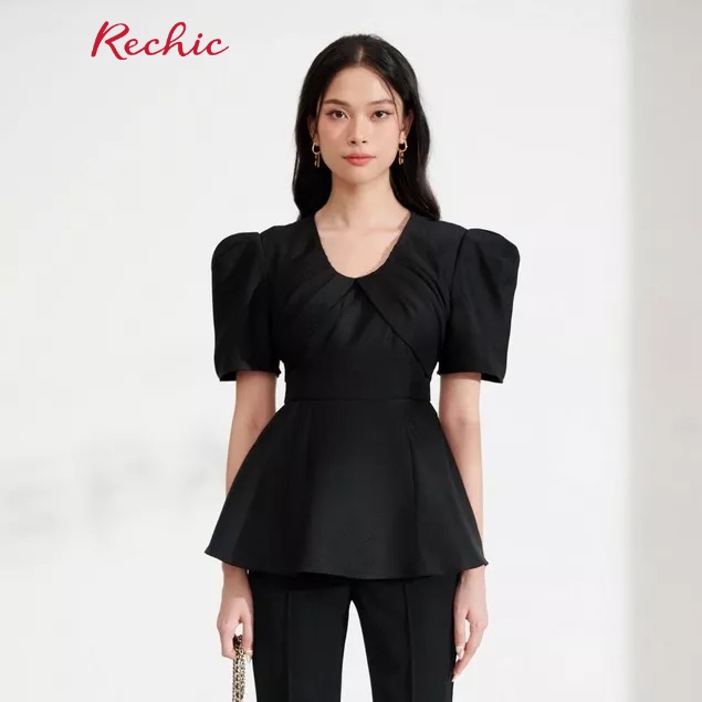 RECHIC Áo Dolls kiểu tay phồng xếp ly ở eo sang trọng thanh lịch