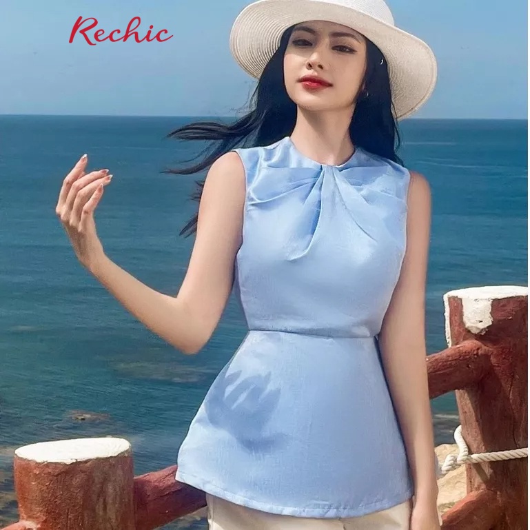 RECHIC Áo kiểu Heri xếp ly cổ dáng chiết eo thanh lịch nữ tính phù hợp đi làm dạo phố