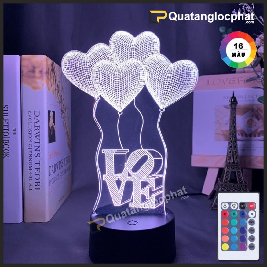 Đèn hình chữ love trái tim 3D tình yêu có remote 16 màu và cảm ứng DNDD072
