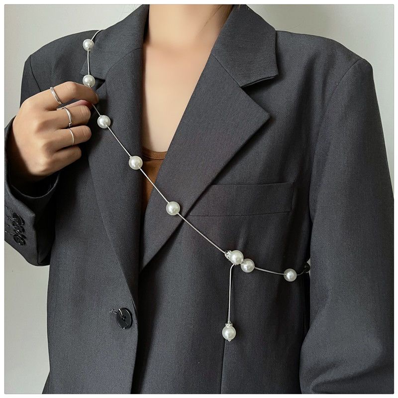 Thắt Lưng Chuỗi Hạt Ngọc Trai Kim Loại Đơn Giản Thời Trang Dành Cho Nữ