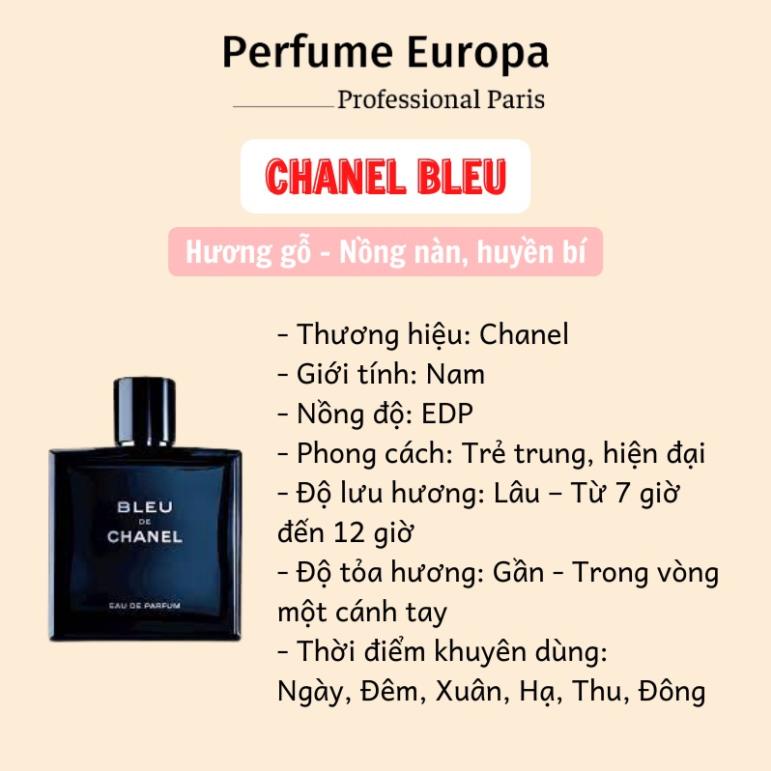 Nước Hoa Nam Chanel Bleu De Chanel EDP 100ml, dầu thơm Chanel chính hãng thơm lâu sang trọng, trẻ trung