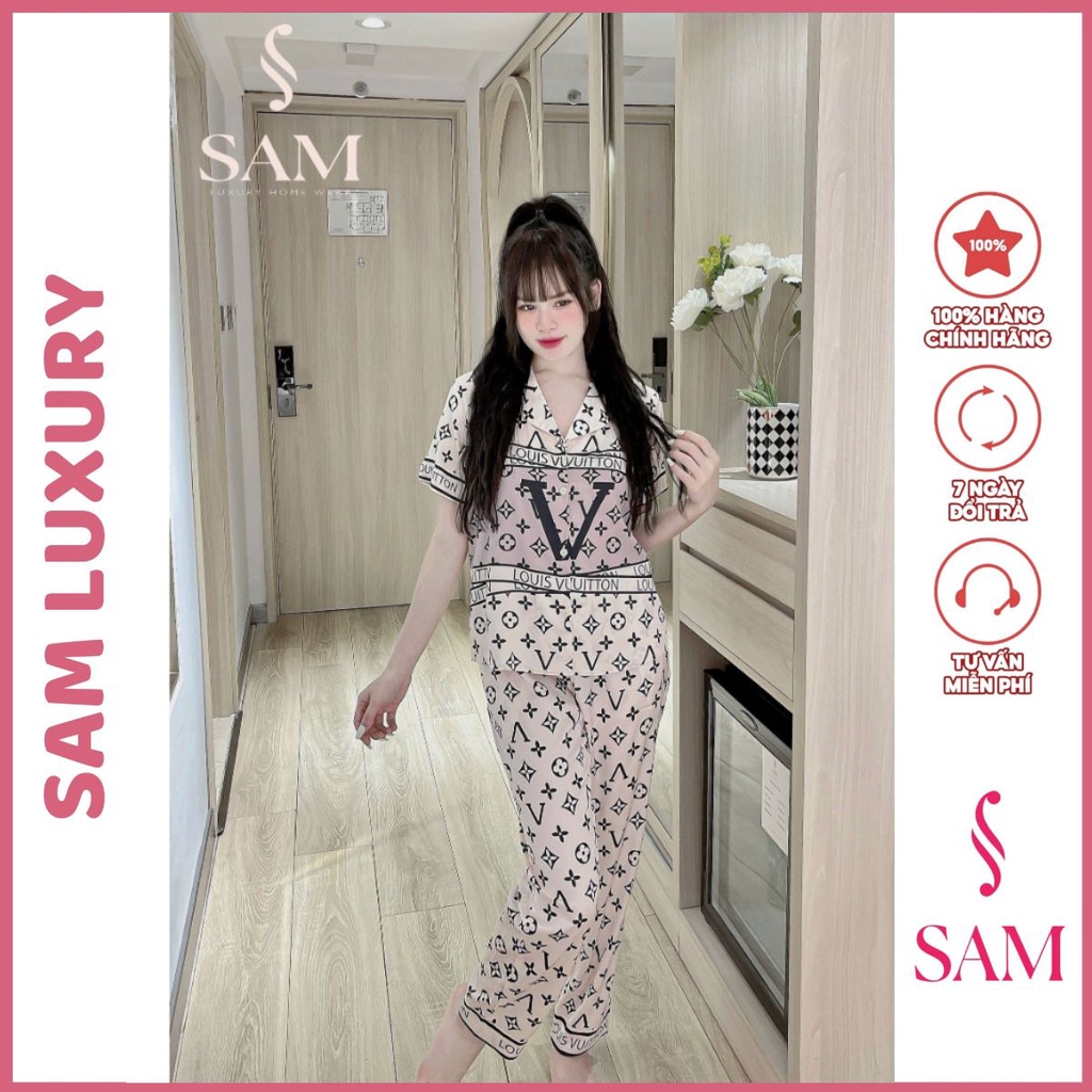 Bộ lụa mặc nhà Sam luxury, pyjamas lụa tay ngắn quần dài