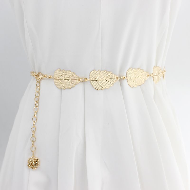 Thắt Lưng Dây Xích Kim Loại Hình Chiếc Lá Đơn Giản Thời Trang Xuân Hè Cho Nữ