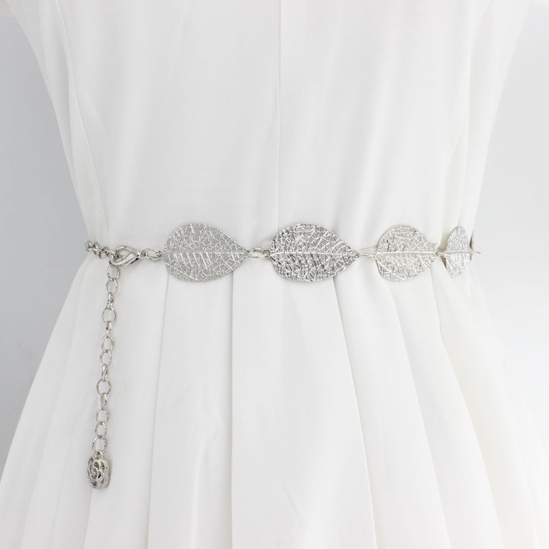 Thắt Lưng Dây Xích Kim Loại Hình Chiếc Lá Đơn Giản Thời Trang Xuân Hè Cho Nữ