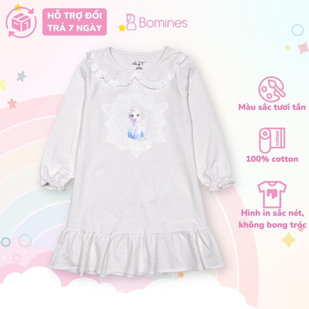 Váy bé gái Elsa BOMINES tay dài nhún phồng,cổ sen, nhún xòe đuôi cá cho bé từ 3-10 tuổi khoảng 12- 30kg DTDELSACOSEN