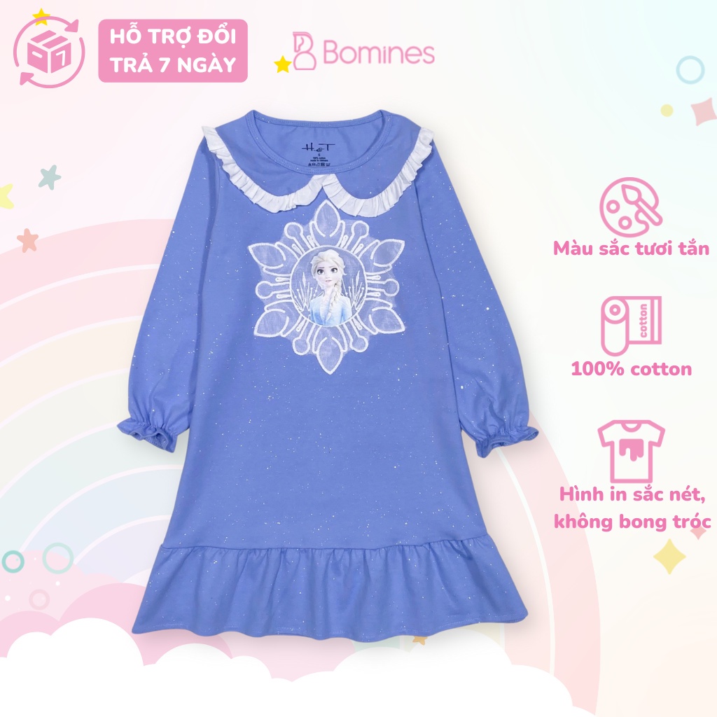 Váy bé gái Elsa BOMINES tay dài nhún phồng,cổ sen, nhún xòe đuôi cá cho bé từ 3-10 tuổi khoảng 12- 30kg DTDELSACOSEN