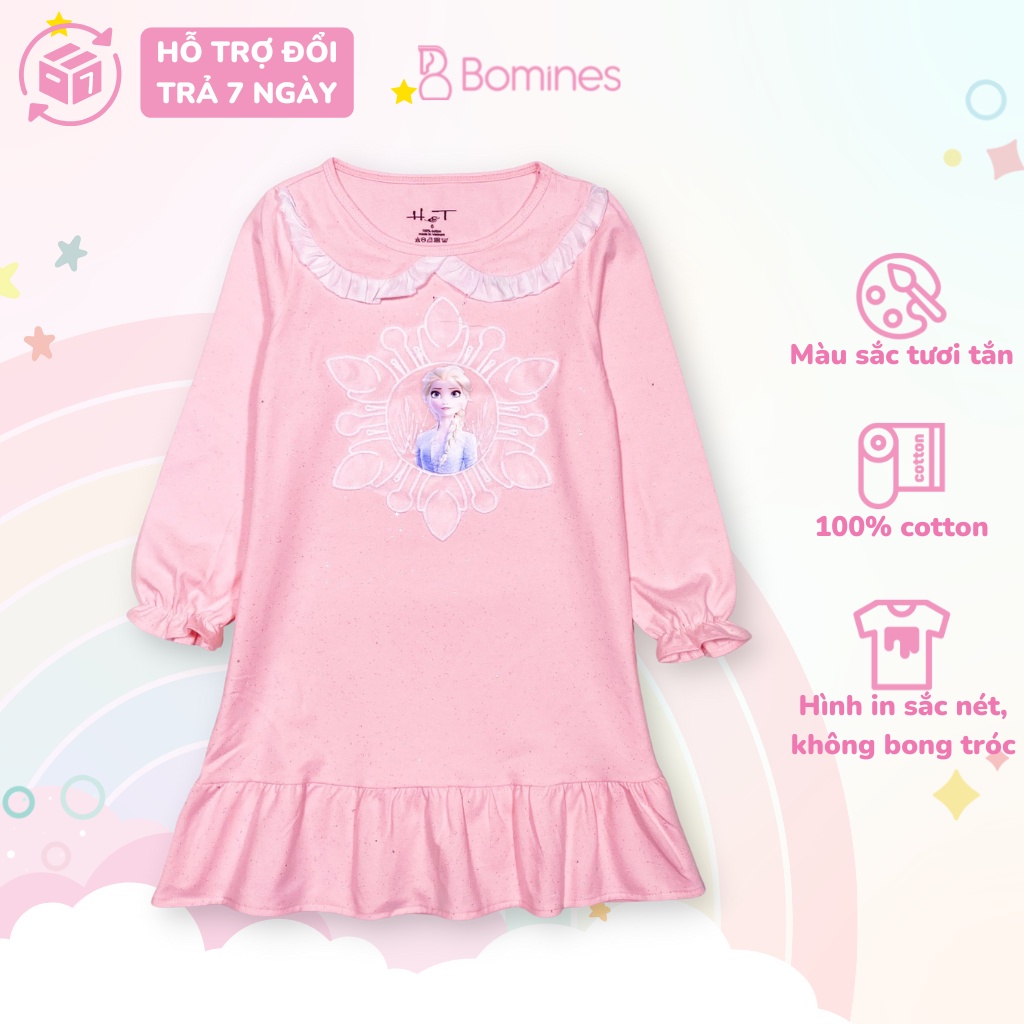 Váy bé gái Elsa BOMINES tay dài nhún phồng,cổ sen, nhún xòe đuôi cá cho bé từ 3-10 tuổi khoảng 12- 30kg DTDELSACOSEN
