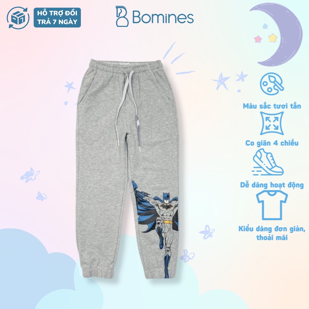 Quần dài bé trai- Jogger BOMINES, siêu anh hùng cho bé 3- 10 tuổi, 14- 30kg QDBTJOGGERSIEUANHUNG
